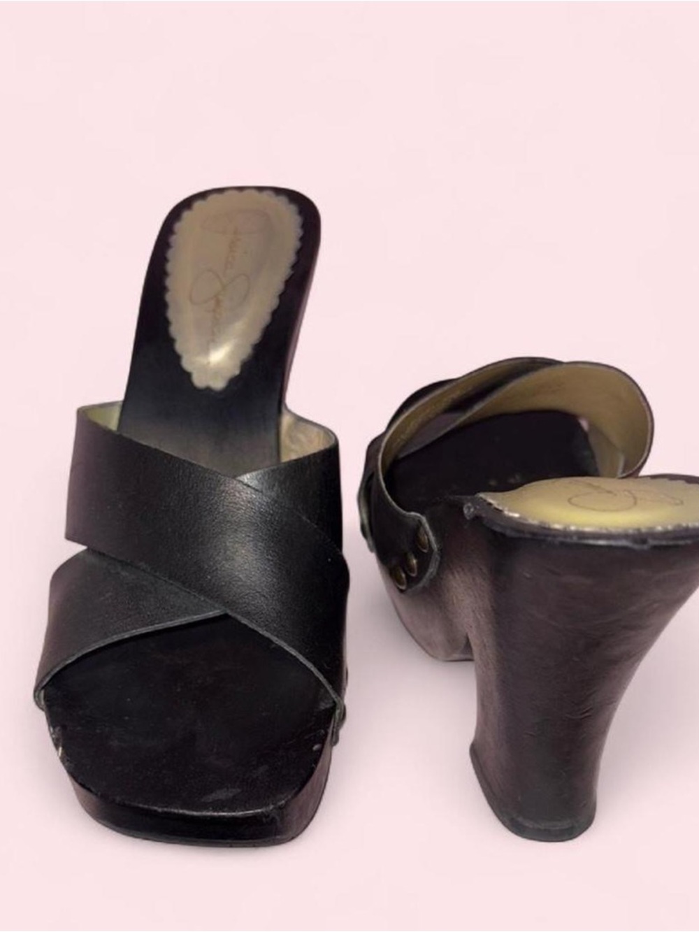 Jessica Simpson Black Leather Strap Heels